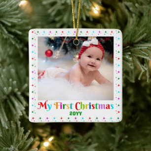 Niedliches und lustiges Baby's First Christmas Fot Keramikornament