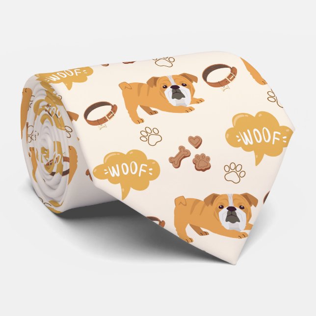 Niedliches und lustiges Hundsmuster (Bulldog) Krawatte (Gerollt)