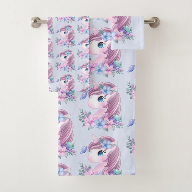 Niedliches und magisches Baby Unicorn Muster Badhandtuch Set (Insitu)