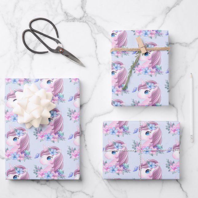 Niedliches und magisches Baby Unicorn Muster Geschenkpapier Set (Vorderseite)