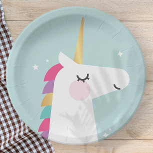Niedliches und modernes Rainbow Unicorn Pappteller