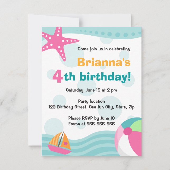 Niedliches und unterhaltsames Schwimmbad oder Part Einladung (Vorderseite)