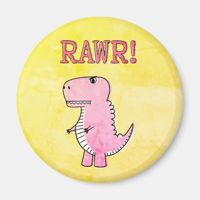 Niedliches und wütend rosa Cartoon T-Rex altes Pap Magnet (Vorne)