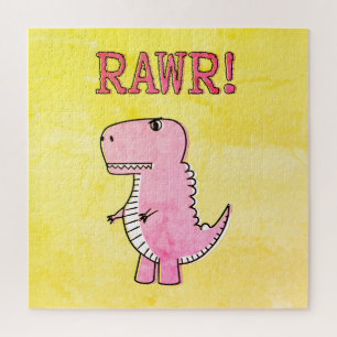 Niedliches und wütend rosa Cartoon T-Rex altes Pap Puzzle