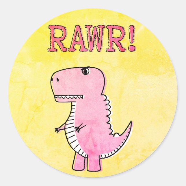Niedliches und wütend rosa Cartoon T-Rex altes Pap Runder Aufkleber (Vorderseite)