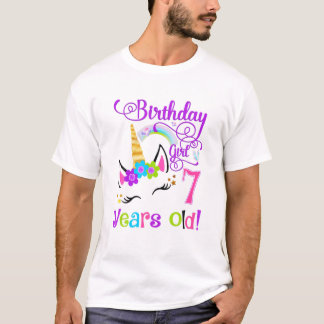 Niedliches Unicorn 7. Geburtstagsparty Girl 7 Jahr T-Shirt