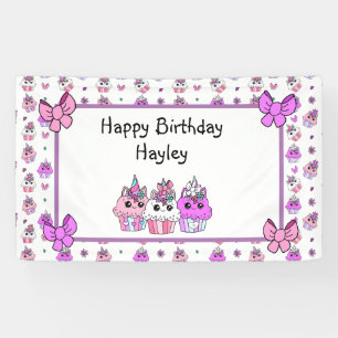 Niedliches Unicorn Cupcakes Girl's BIrthday Banner