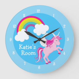 Niedliches Unicorn Custom Blue Große Wanduhr