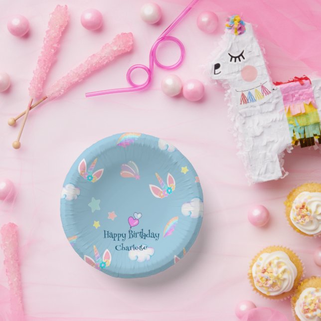 Niedliches Unicorn Gesicht Regenbogengradienten Ge Pappteller (Party)