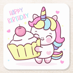 Niedliches Unicorn Happy Birthday Cake Rechteckiger Pappuntersetzer