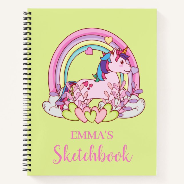 Niedliches Unicorn Personalisierte Kids Sketchbook Notizbuch (Vorderseite)