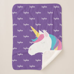Niedliches Unicorn Personalisiertes Lila Mädchen Sherpadecke