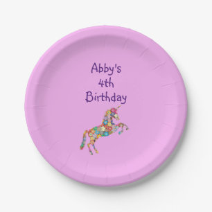 Niedliches Unicorn Pink Abbys 4. Geburtstag person Pappteller