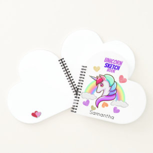 Niedliches Unicorn Vorname Rainbow Hearts Sketch Notizbuch