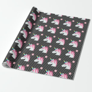 Niedliches Unicorns-Blume Emoji Polka-Punkt-Muster Geschenkpapier