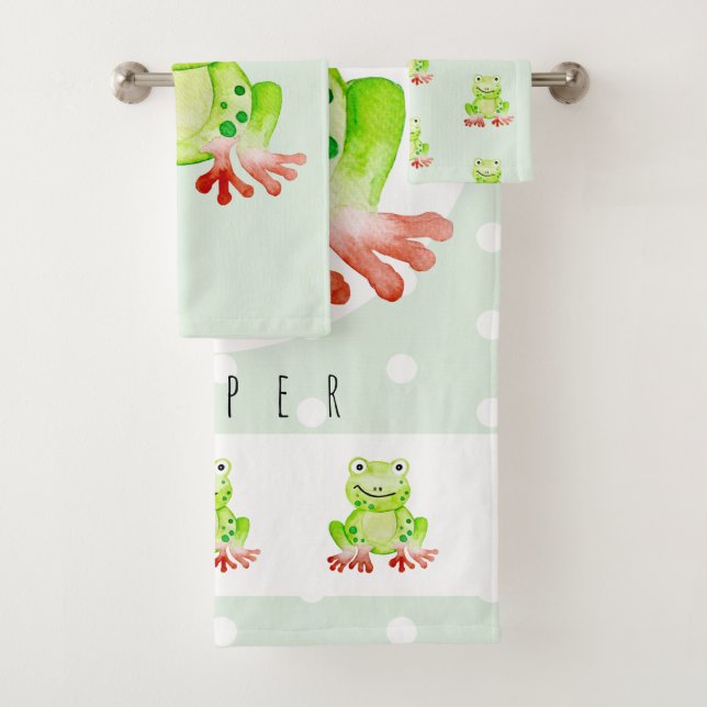 Niedliches Unisex-Watercolor-Jungle-Frosch-Baby/Ki Badhandtuch Set (Insitu)