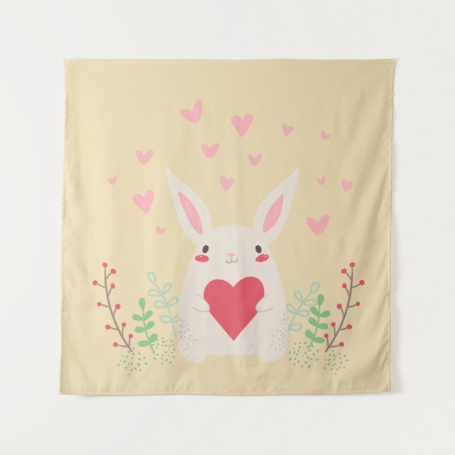 Niedliches Valentin des Kaninchens Wandteppich (Vorderseite)
