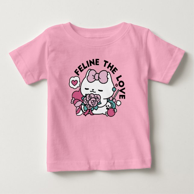 Niedliches Valentinisches Katzendesign - Feline th Baby T-shirt (Vorderseite)