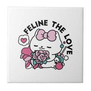 Niedliches Valentinisches Katzendesign - Feline th Fliese