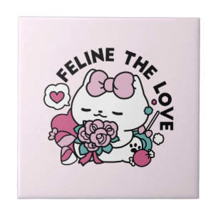 Niedliches Valentinisches Katzendesign - Feline th Fliese