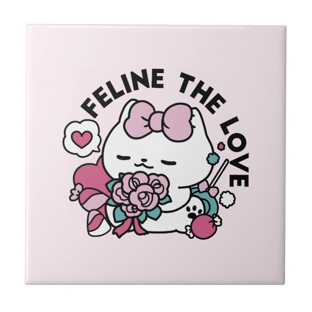 Niedliches Valentinisches Katzendesign - Feline th Fliese (Vorderseite)