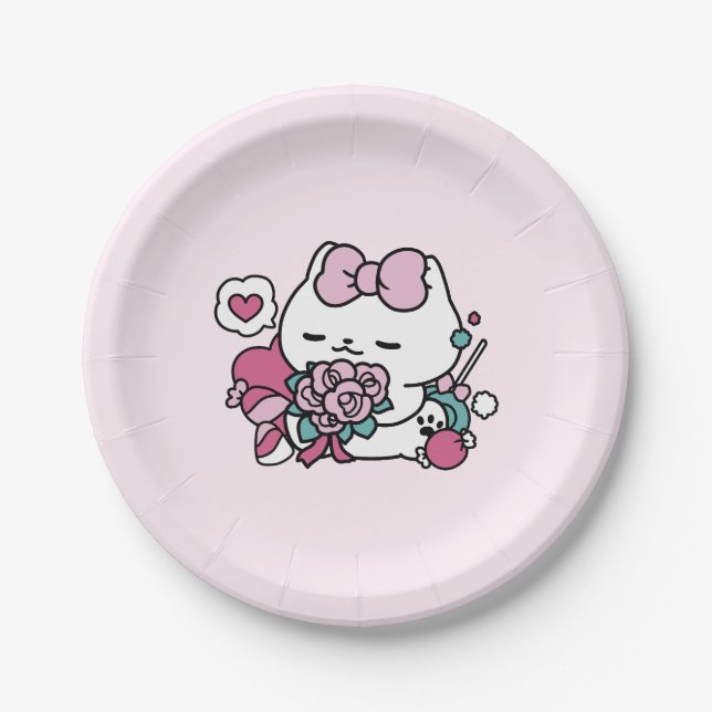 Niedliches Valentinisches Katzendesign - Feline th Pappteller (Vorderseite)