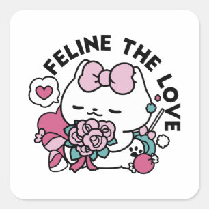 Niedliches Valentinisches Katzendesign - Feline th Quadratischer Aufkleber