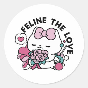 Niedliches Valentinisches Katzendesign - Feline th Runder Aufkleber