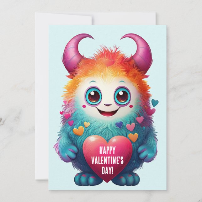 Niedliches Valentinmonster, glücklicher Valentinst Feiertagskarte (Vorderseite)