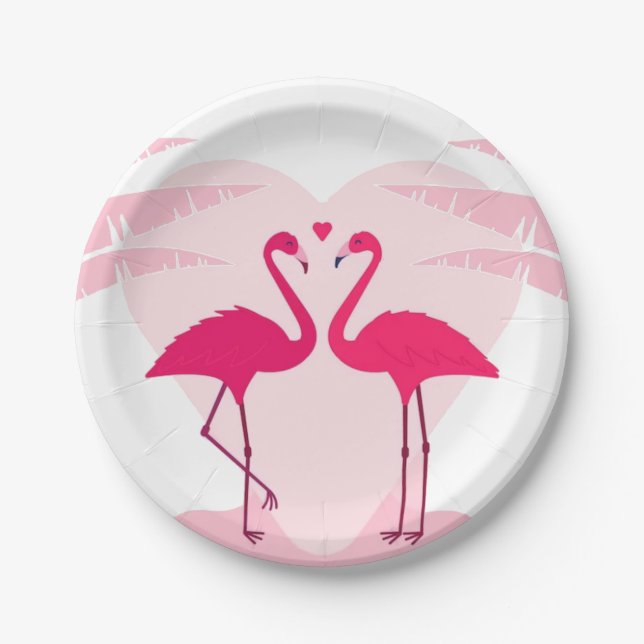Niedliches Valentinstag Flamingo-Paar Pappteller (Vorderseite)
