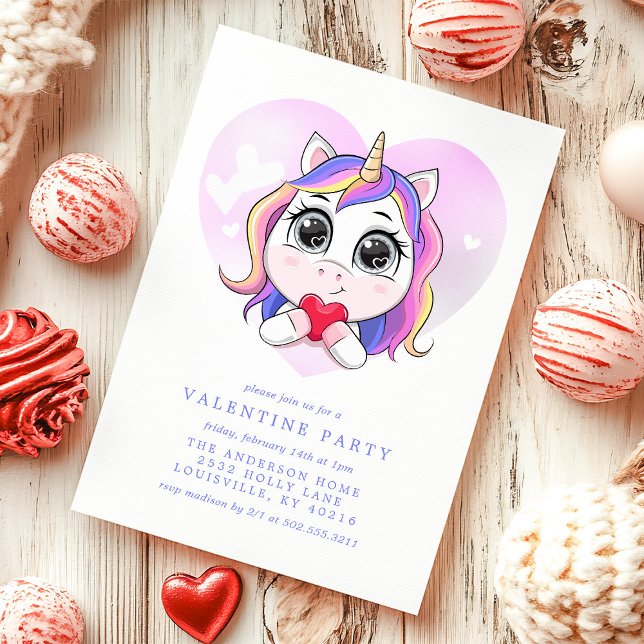 Niedliches Valentinstag-Party für Einhornherz Einladung (Von Creator hochgeladen)