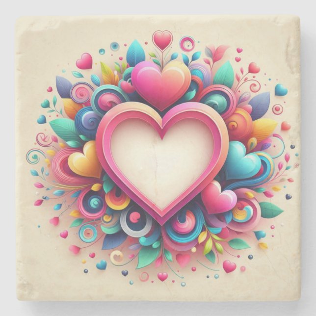 Niedliches Valentintagsherz Steinuntersetzer (Vorderseite)