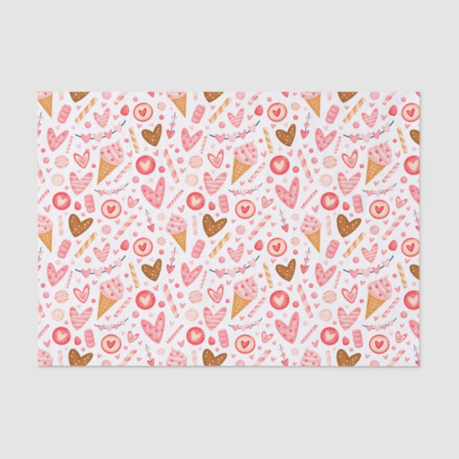 Niedliches Valentintagsherz, Süßigkeiten und Eiscr Seidenpapier (Vorderseite)