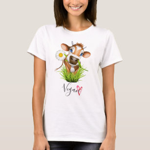 Niedliches veganes Kuh-Vieh-Blumen-Herz T-Shirt