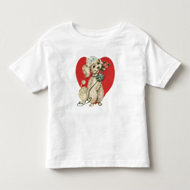 Niedliches Viktorianisches Poodle mit Rose und rot Kleinkind T-shirt (Vorderseite)