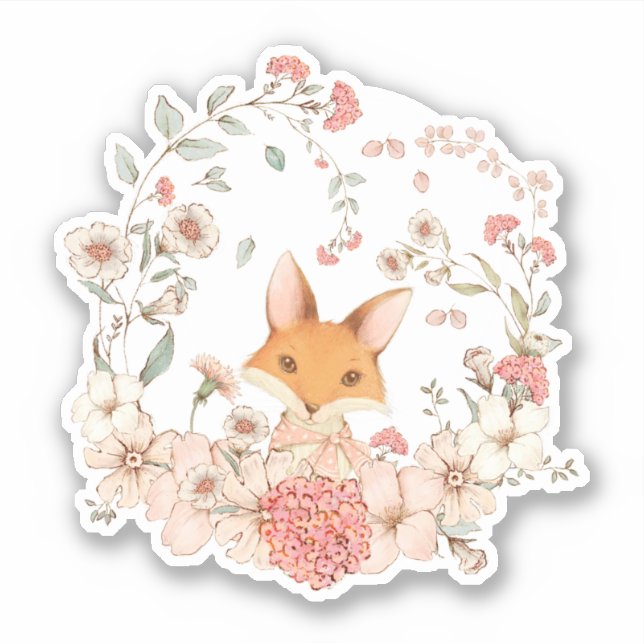 Niedliches Vintag Fox Botanals Florals Baby Aufkleber (Vorderseite)