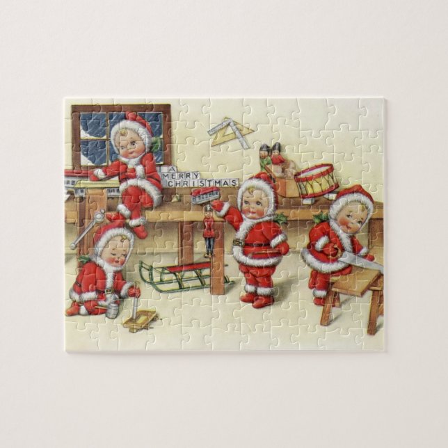 Niedliches Vintages Baby Santa Illustration Puzzle (Horizontal)