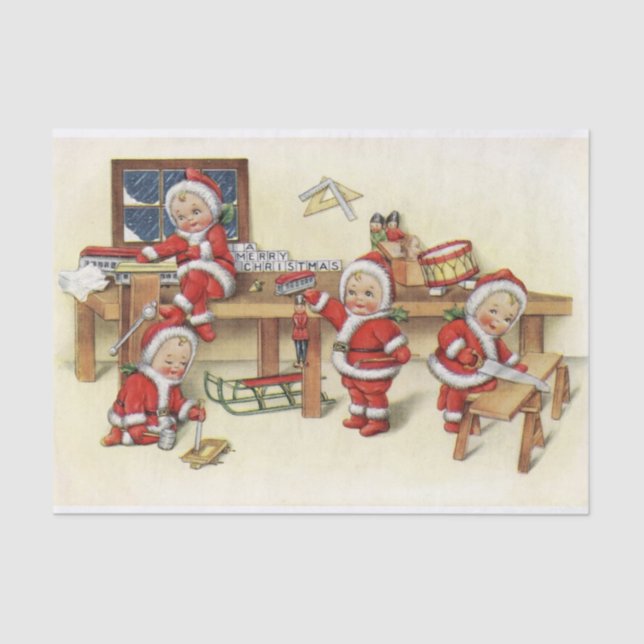 Niedliches Vintages Baby Santa Illustration Seidenpapier (Vorderseite)
