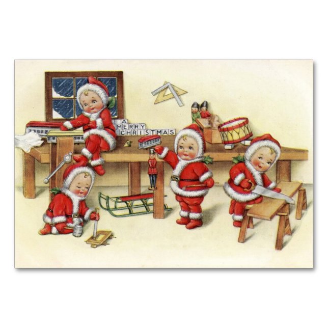 Niedliches Vintages Baby Santa Illustration Tischnummer (Vorderseite)