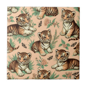 Niedliches Vintages Baby Tiger Muster Fliese