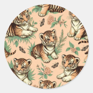 Niedliches Vintages Baby Tiger Muster Runder Aufkleber