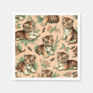 Niedliches Vintages Baby Tiger Muster Serviette