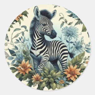 Niedliches Vintages Baby Zebra Watercolor Runder Aufkleber