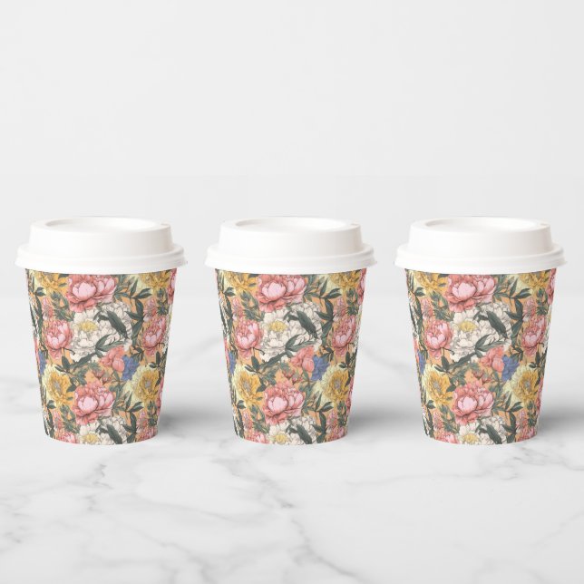 niedliches Vintages Blumenmuster Pappbecher (Multi)