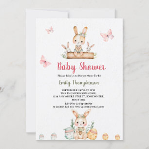 Niedliches Vintages Bunny mit grünen Blätter Kinde Einladung