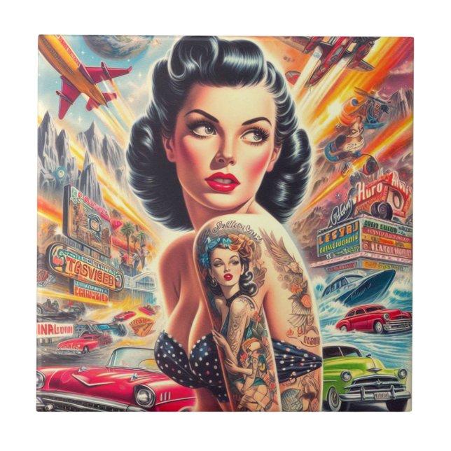 Niedliches Vintages Button Fliese (Vorderseite)