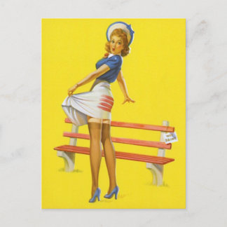 Niedliches Vintages Button Up Girl Postkarte
