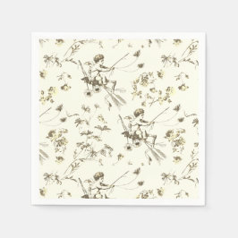 Niedliches Vintages Cupid Angel Gold Beige Blument Serviette