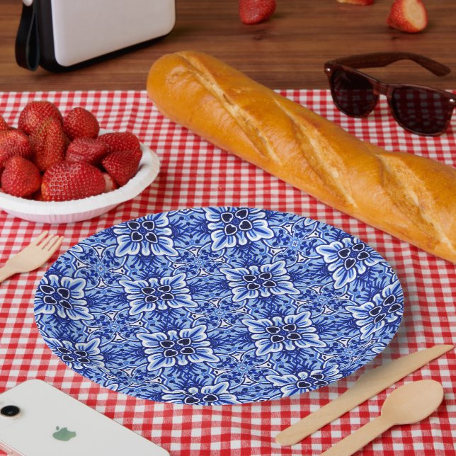 Niedliches Vintages Delft Blue Floral Pattern Pappteller (Picknick)