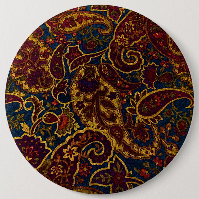 Niedliches Vintages dunkelbraunes Paisley-Design Button (Vorderseite)